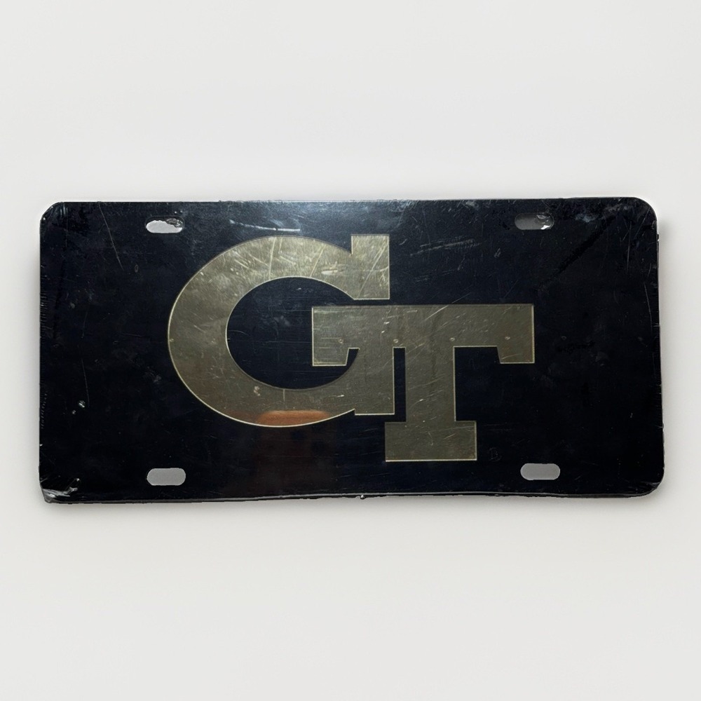 Georgia Tech Yellow Jackets NCAA Black Mirrored LaserCut License Plate Craftique